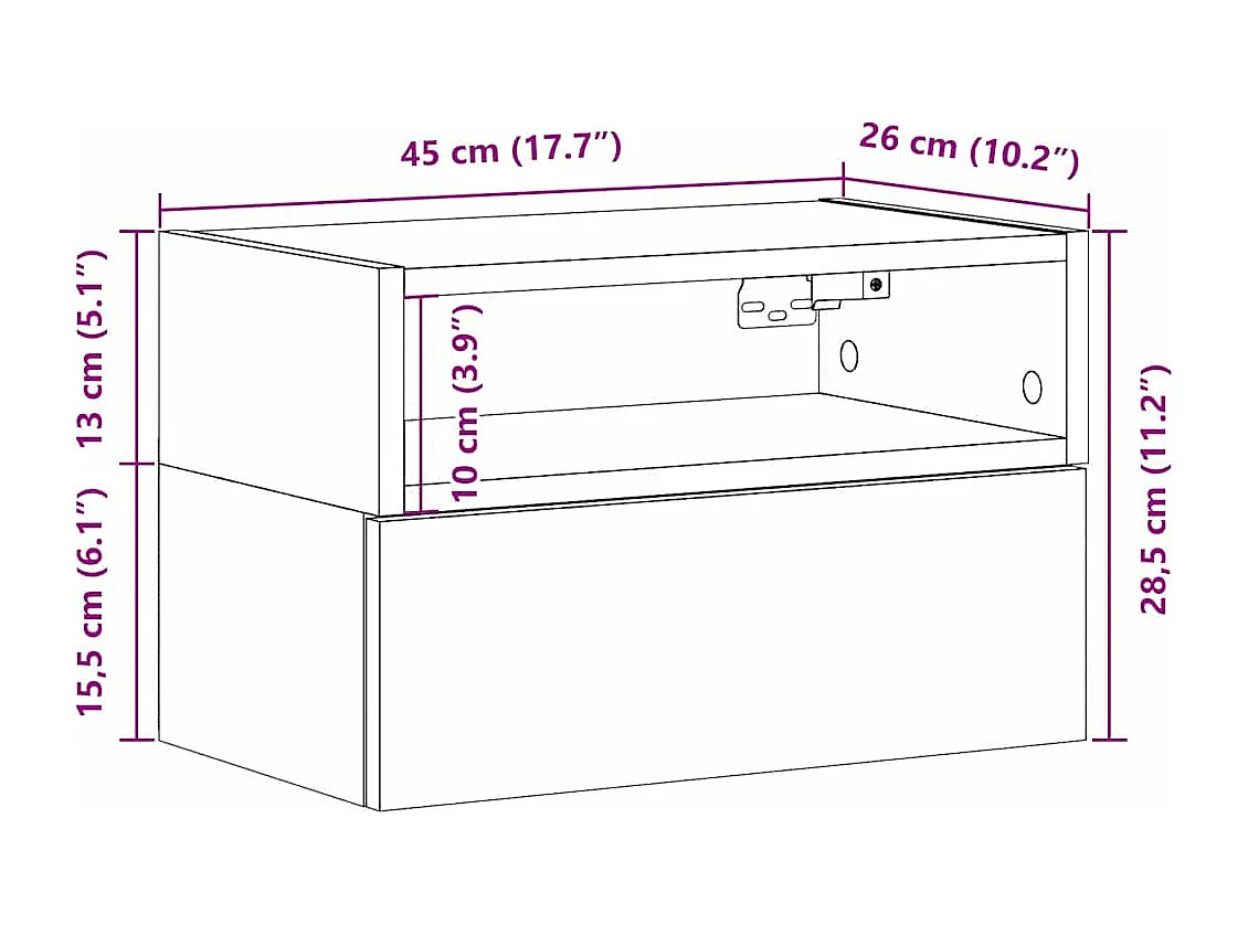Table de chevet murale blanc 45x26x28,5 cm