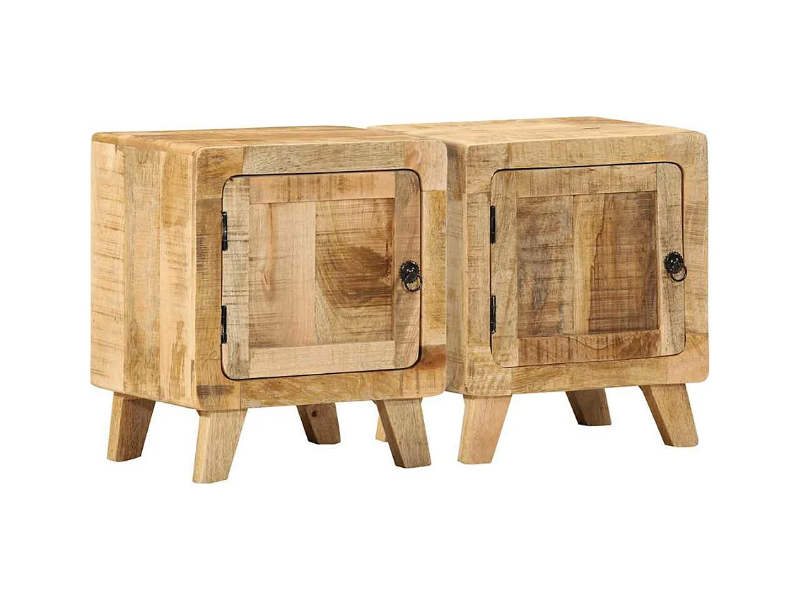 Table de chevet 2 pcs 40x32x46 cm bois massif de manguier brut