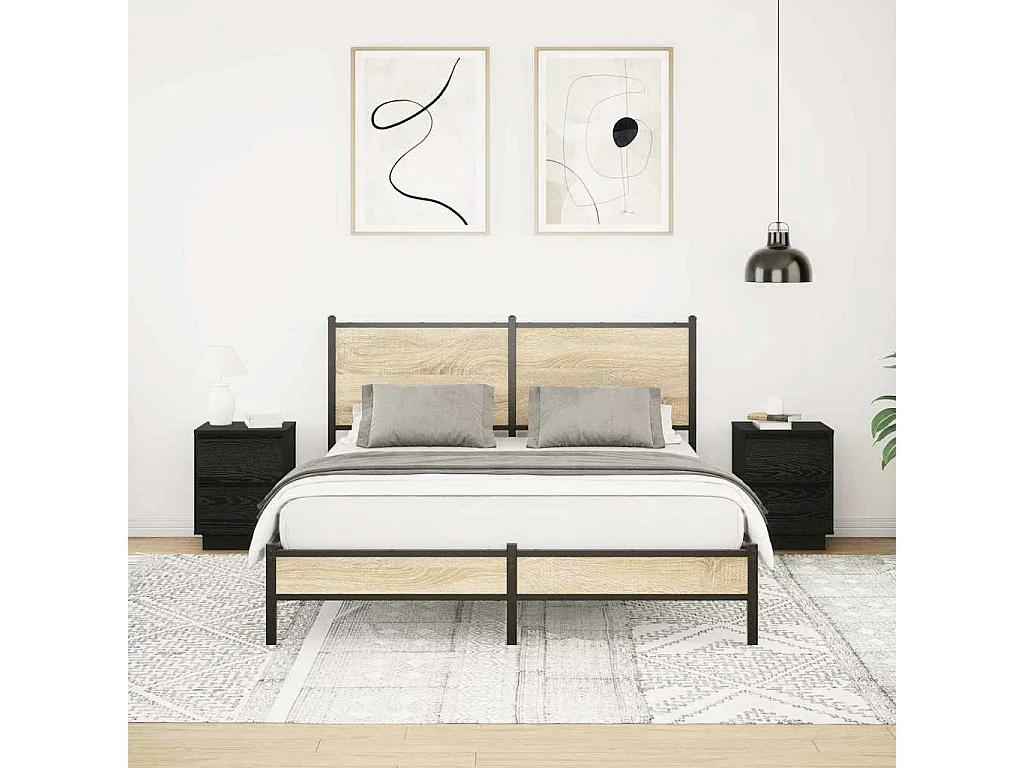 Nachttische mit LED-Leuchten 2 Stk. Schwarz 38x34x50 cm