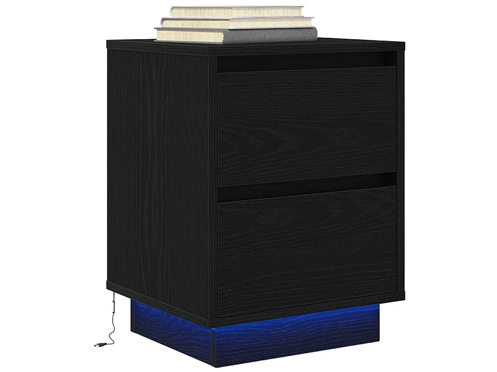 Comodini con Luci LED 2 pz Nero 38x34x50 cm