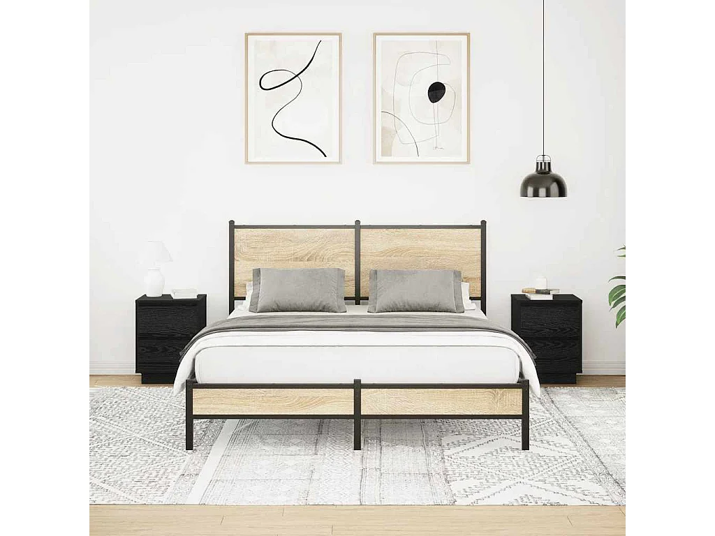 Tables de chevet avec lumières LED 2 pcs noir 38x34x50 cm