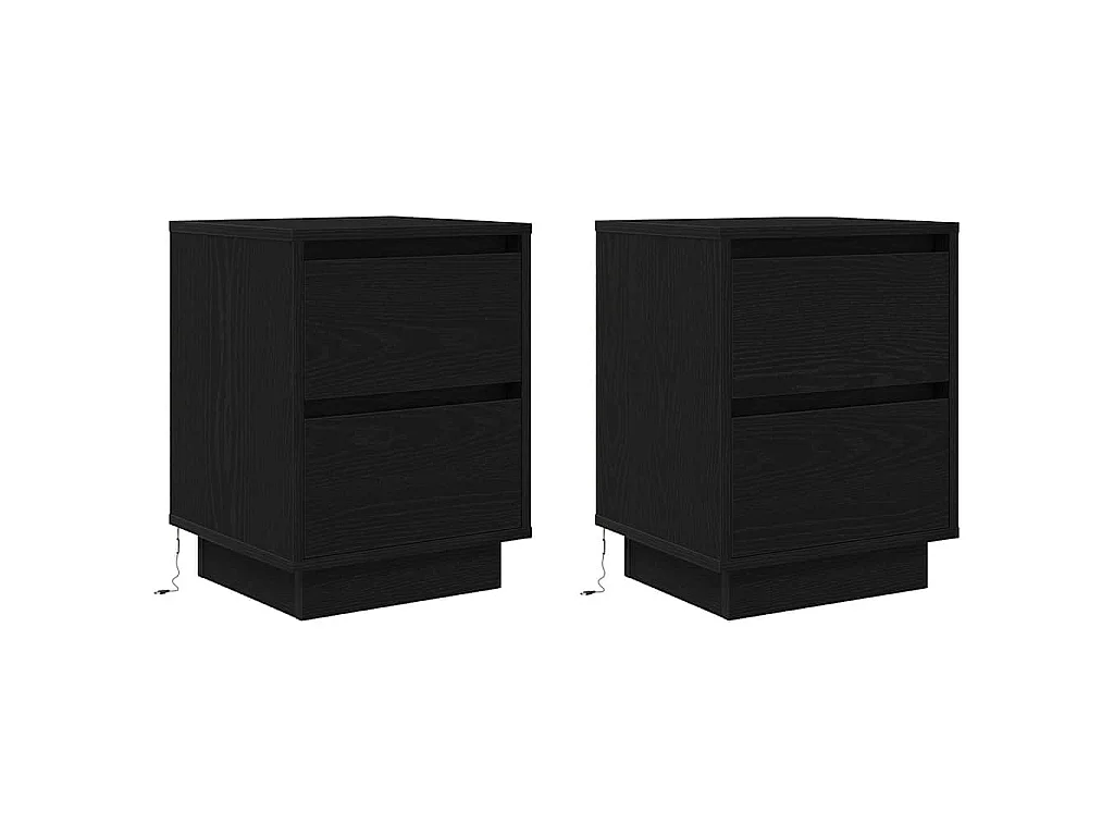 Tables de chevet avec lumières LED 2 pcs noir 38x34x50 cm