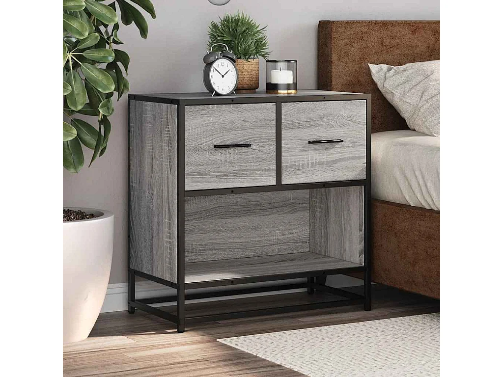Nachtkastje 60x31x60 cm bewerkt hout en metaal grijs sonoma