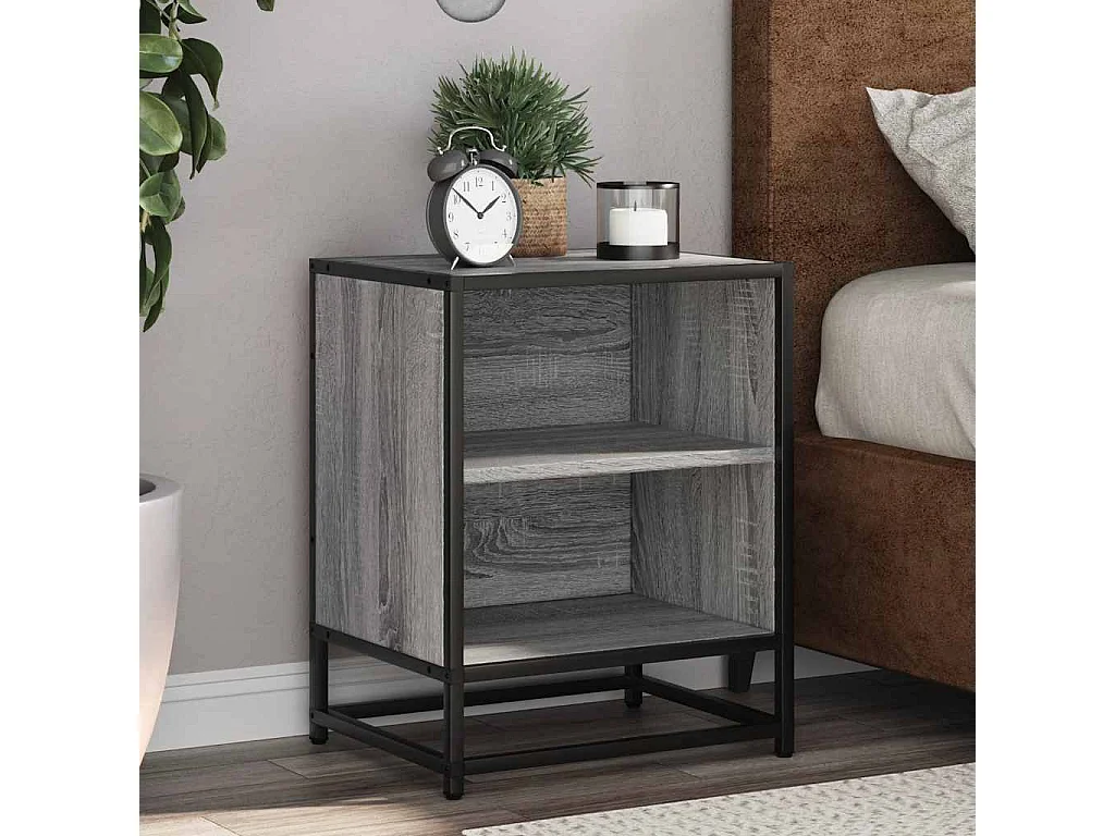 Nachtkastjes 2 st 40x31x50 cm bewerkt hout&metaal grijs sonoma