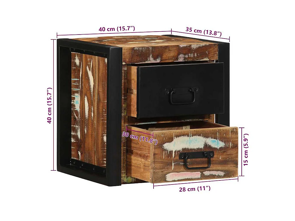 Mesa de cabeceira multicor 40x35x40cm madeira maciça recuperada