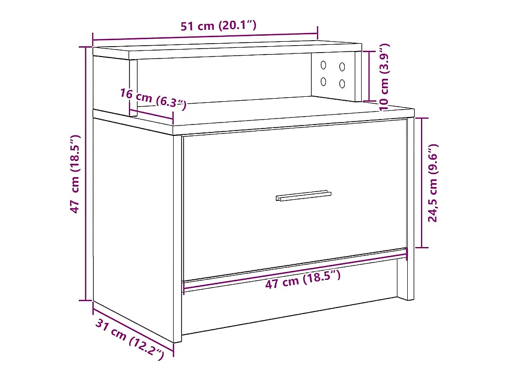 Comodini con Cassetto 2 pz Rovere Nero 51x31x47 cm