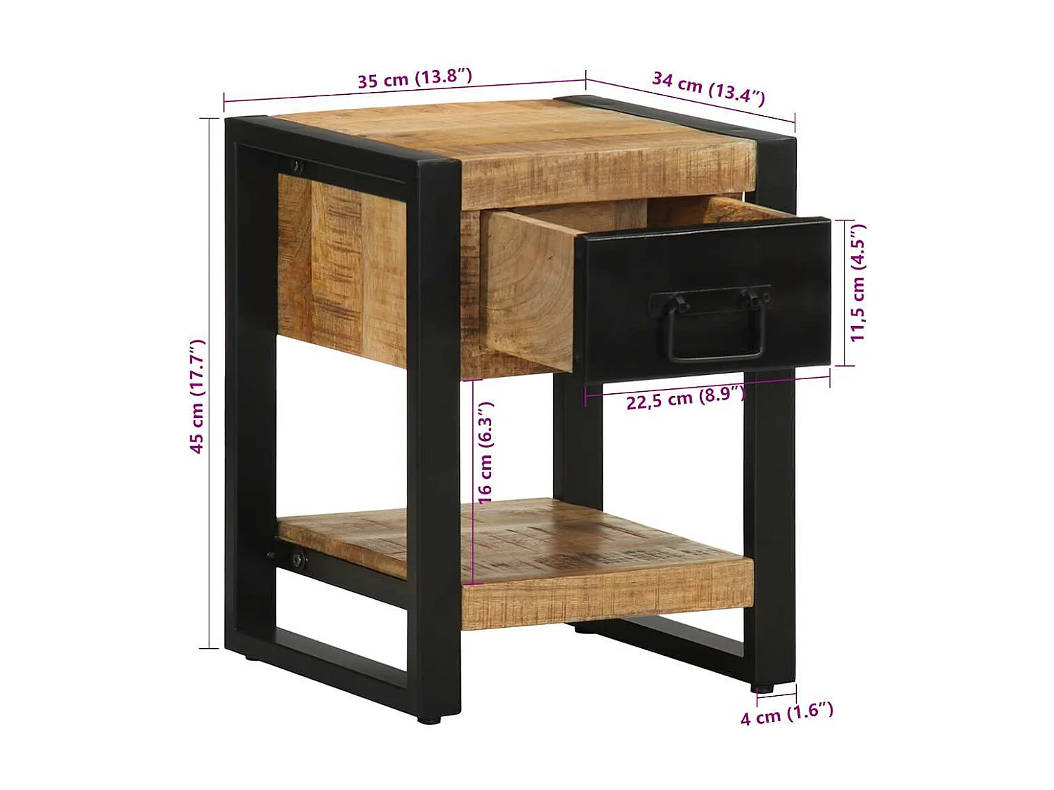 Nachttisch 35x34x45 cm Raues Mangoholz