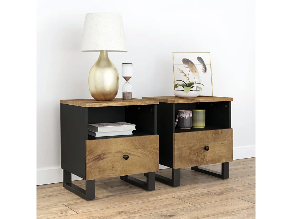 Tables de chevet 2 pcs Bois de manguier solide et d'ingénierie
