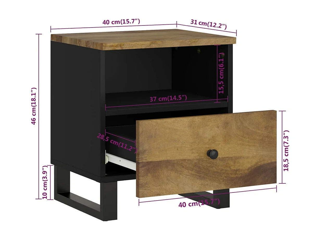 Tables de chevet 2 pcs Bois de manguier solide et d'ingénierie