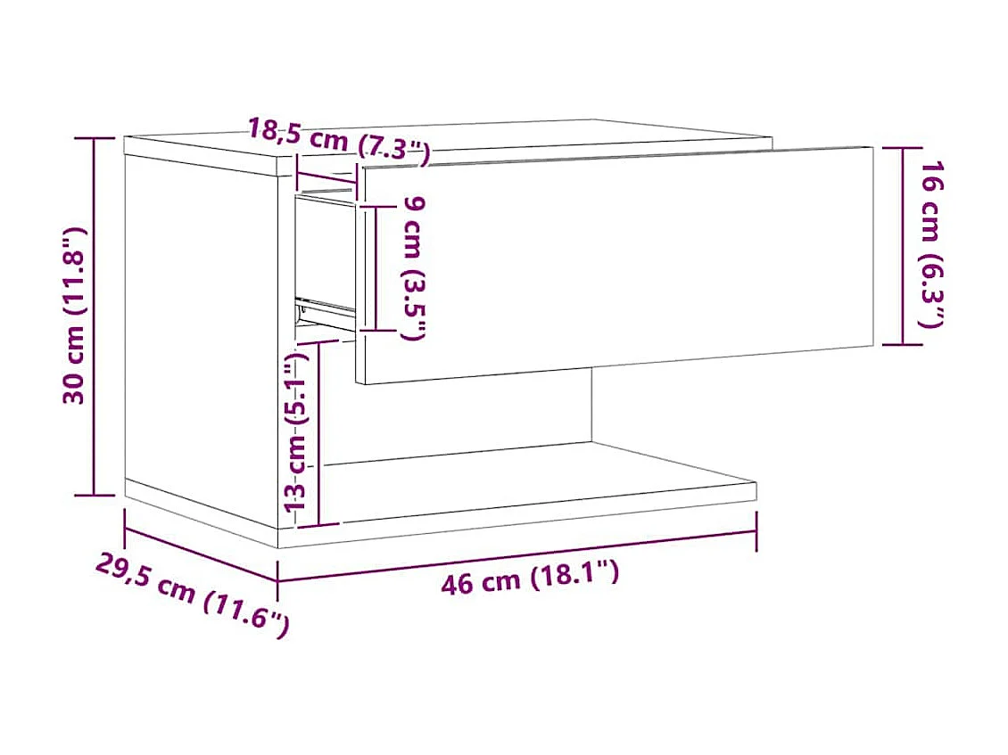 Table de chevet murale chêne artisanal