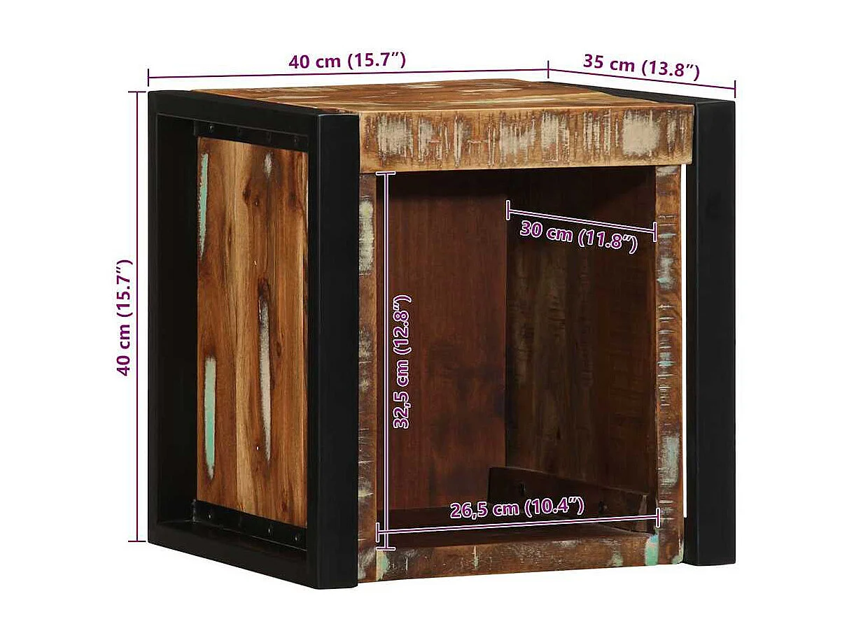 Table de chevet multicolore 40x35x40 cm bois de récupération