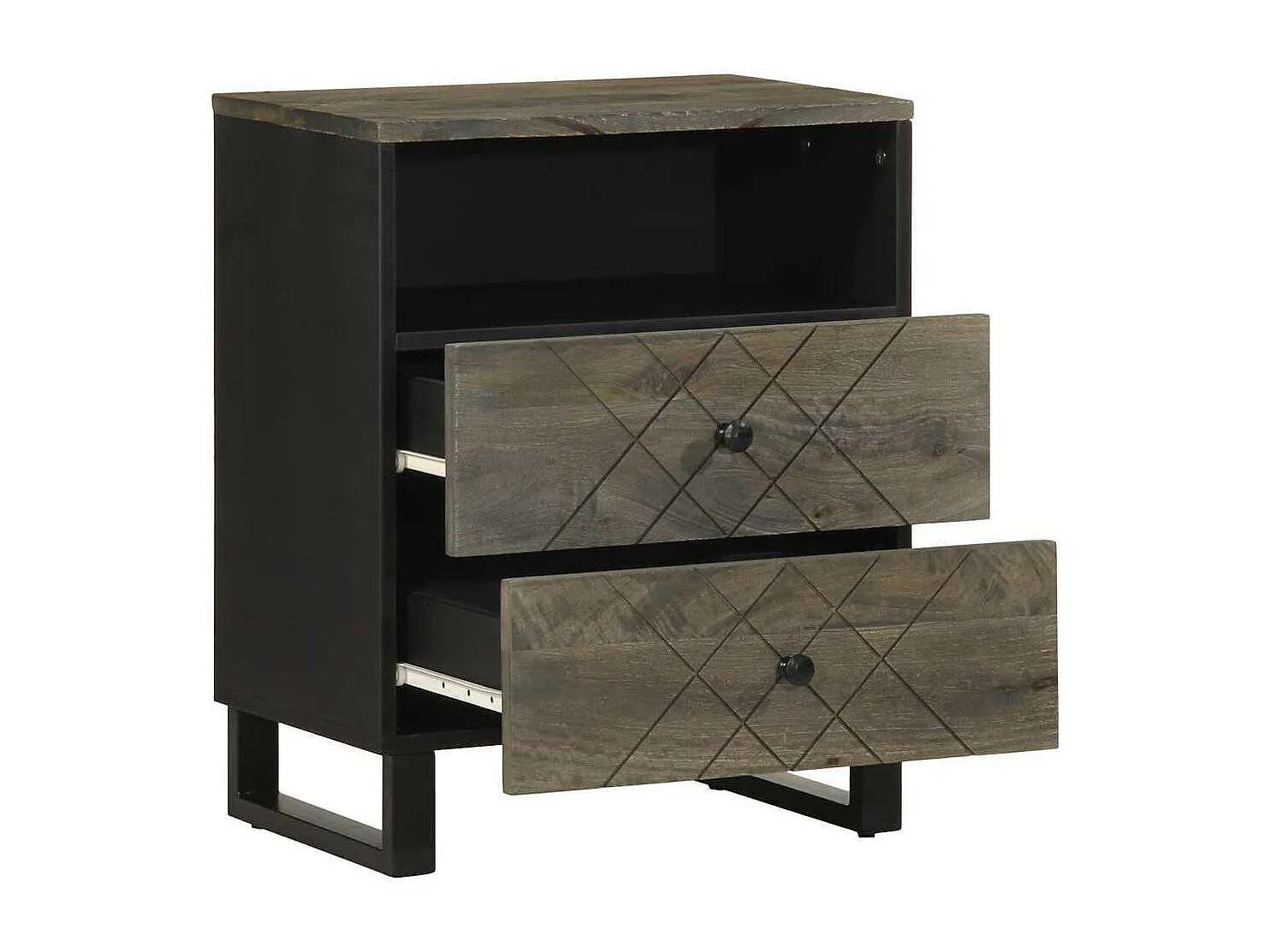 Nachttisch Schwarz 50x33x62 cm Massivholz Mango