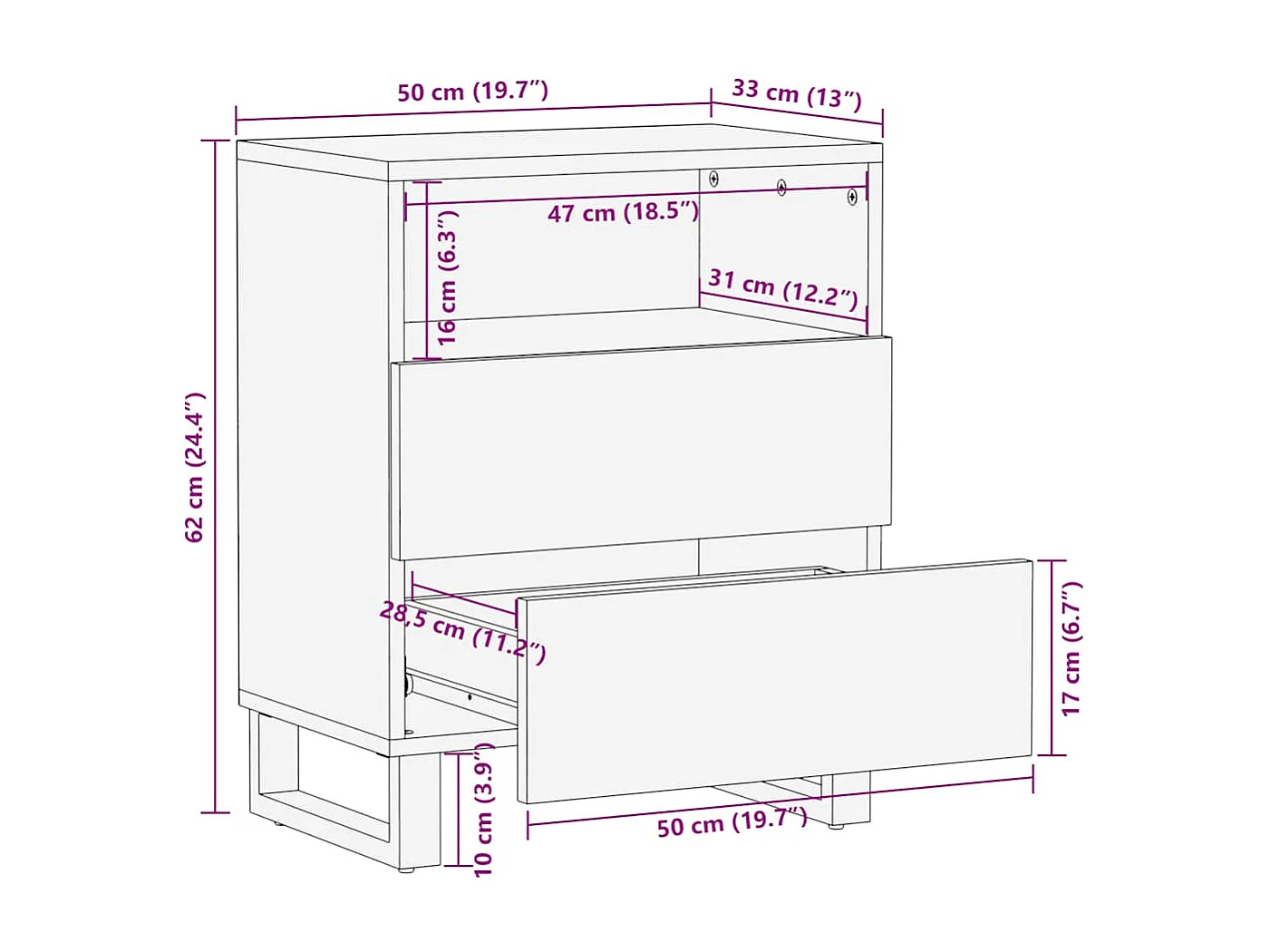 Nachttisch Schwarz 50x33x62 cm Massivholz Mango