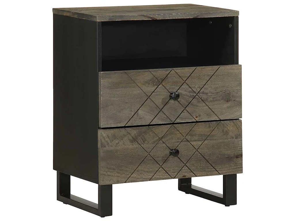 Comodino Nero 50x33x62 cm in Legno Massello di Mango