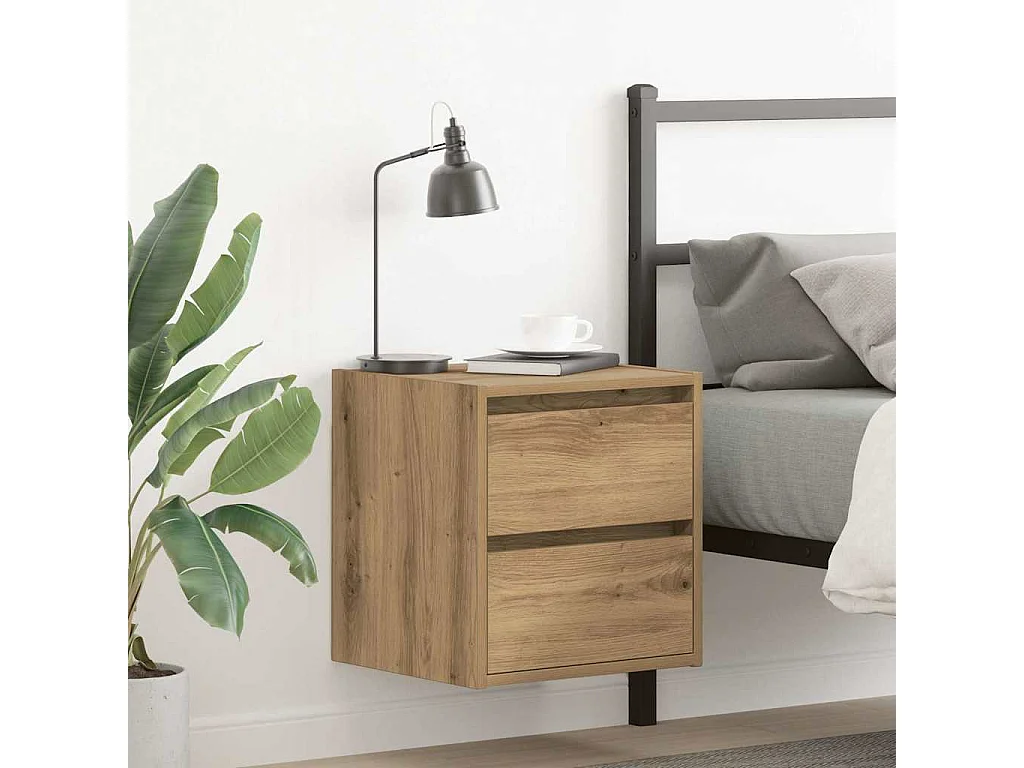 Table de chevet murale chêne artisanal 38x34x40 cm