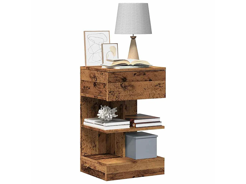 Mesita de noche madera contrachapada madera antigua 40x35x65 cm