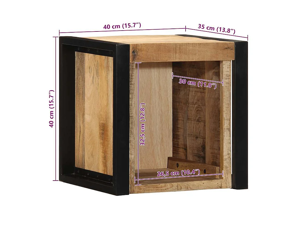 Nachtkastje 40x35x40 cm massief ruw mangohout
