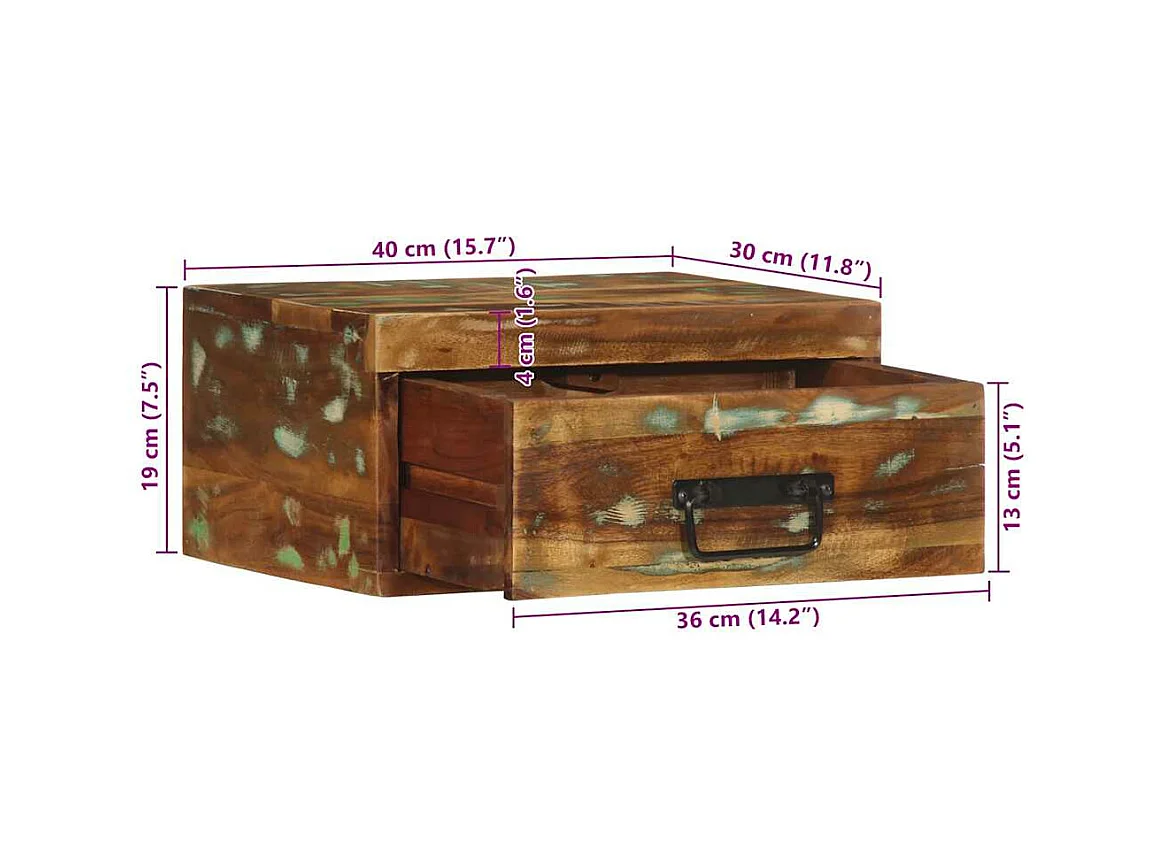 Table de chevet murale bois massif de récupération