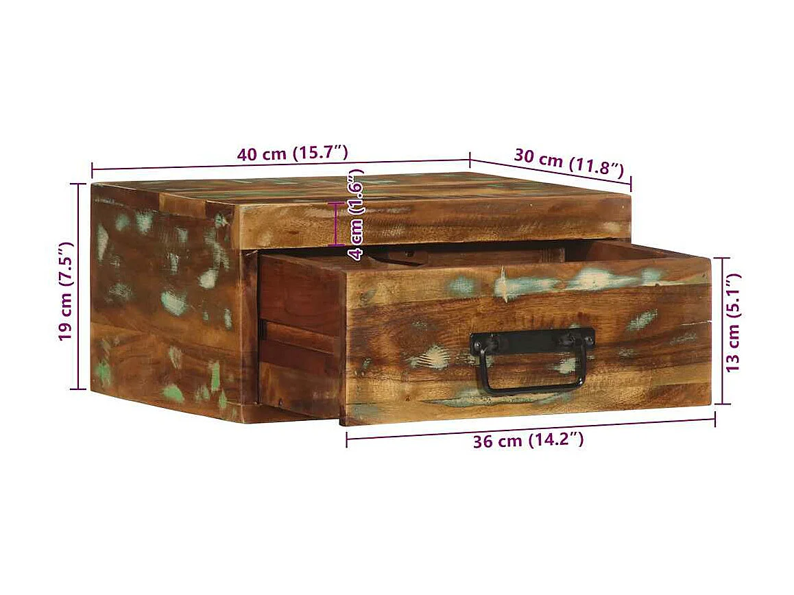 Table de chevet murale bois massif de récupération