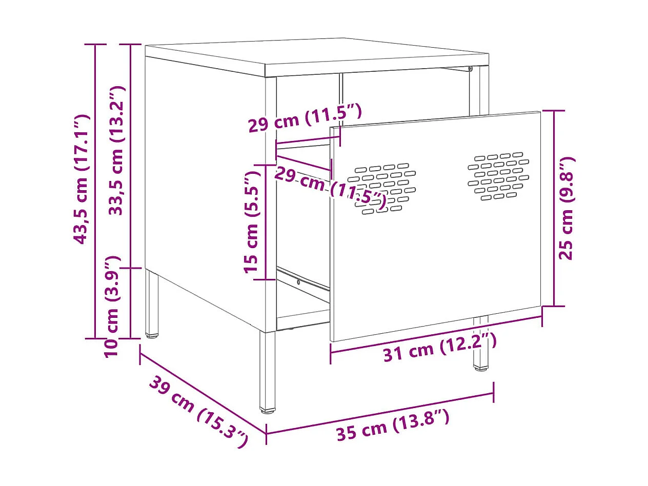 Tables de chevet 2 pcs noir 35x39x43,5 cm acier
