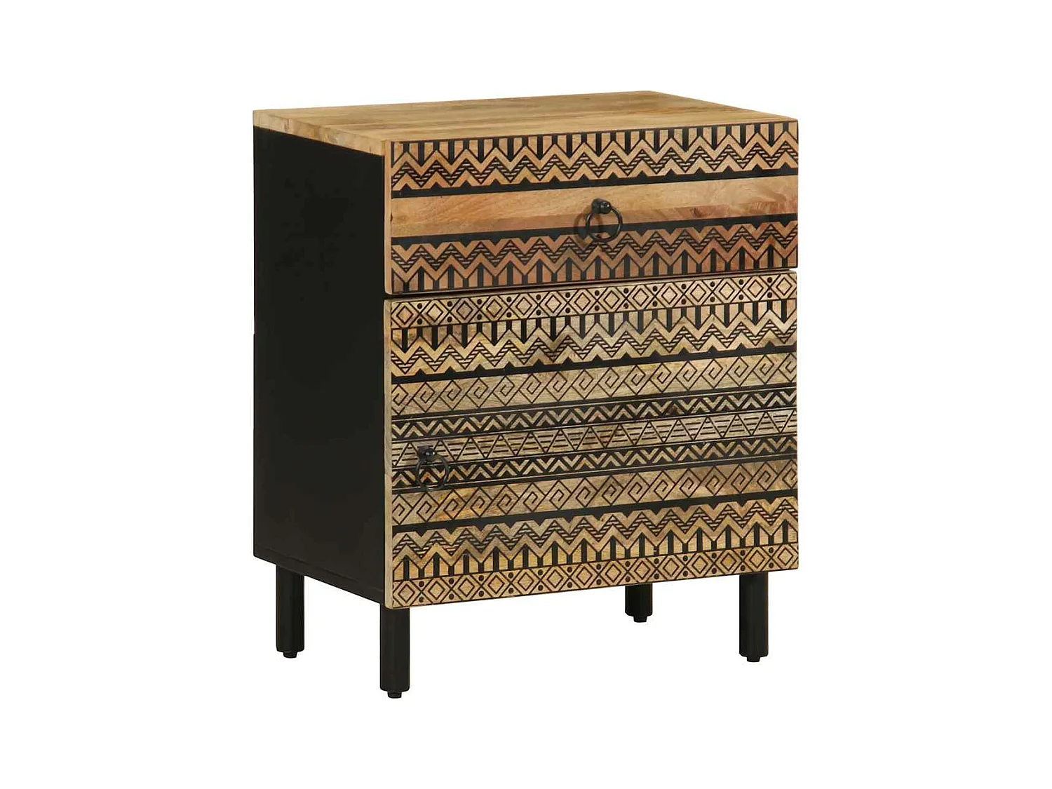 Table de chevet noir 50x33x60 cm bois de manguier massif brut