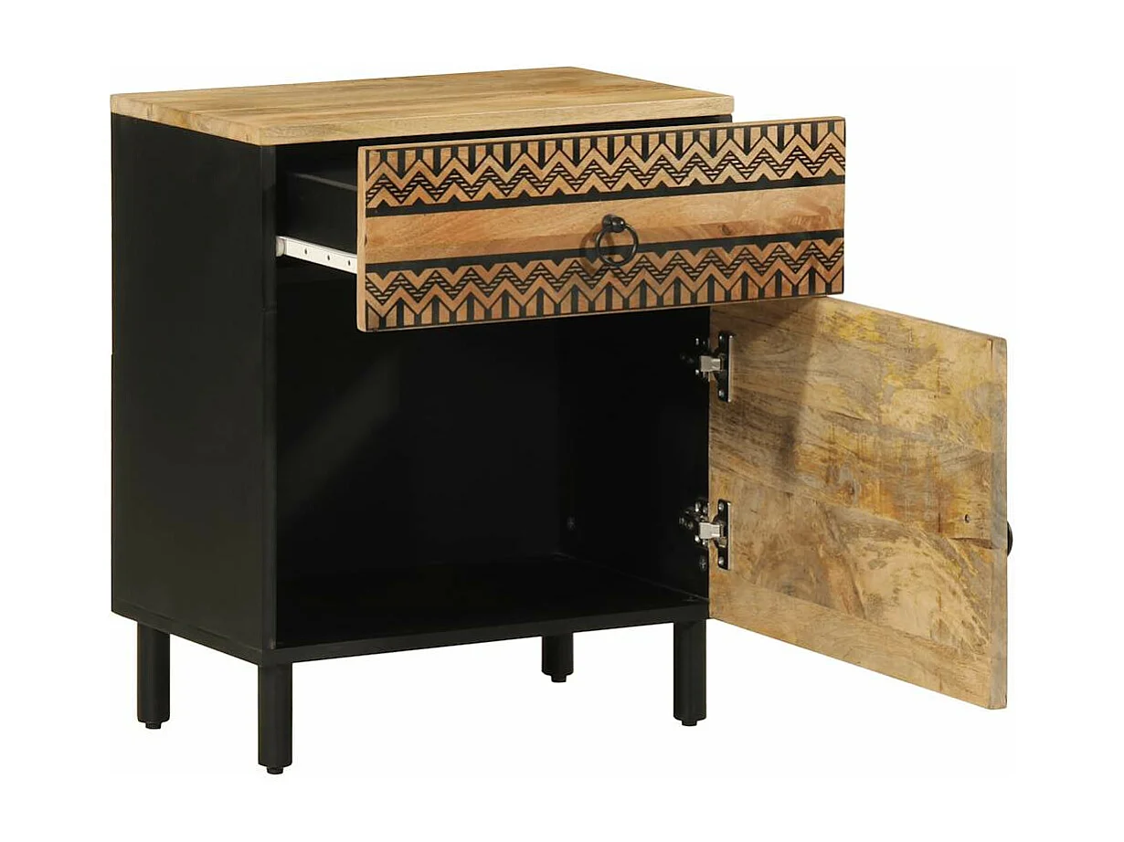 Mesa cabeceira 50x33x60cm madeira mangueira áspera maciça preto