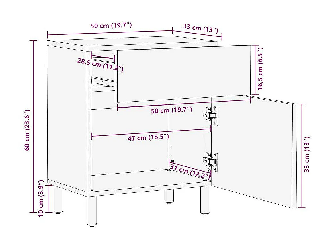 Mesa cabeceira 50x33x60cm madeira mangueira áspera maciça preto