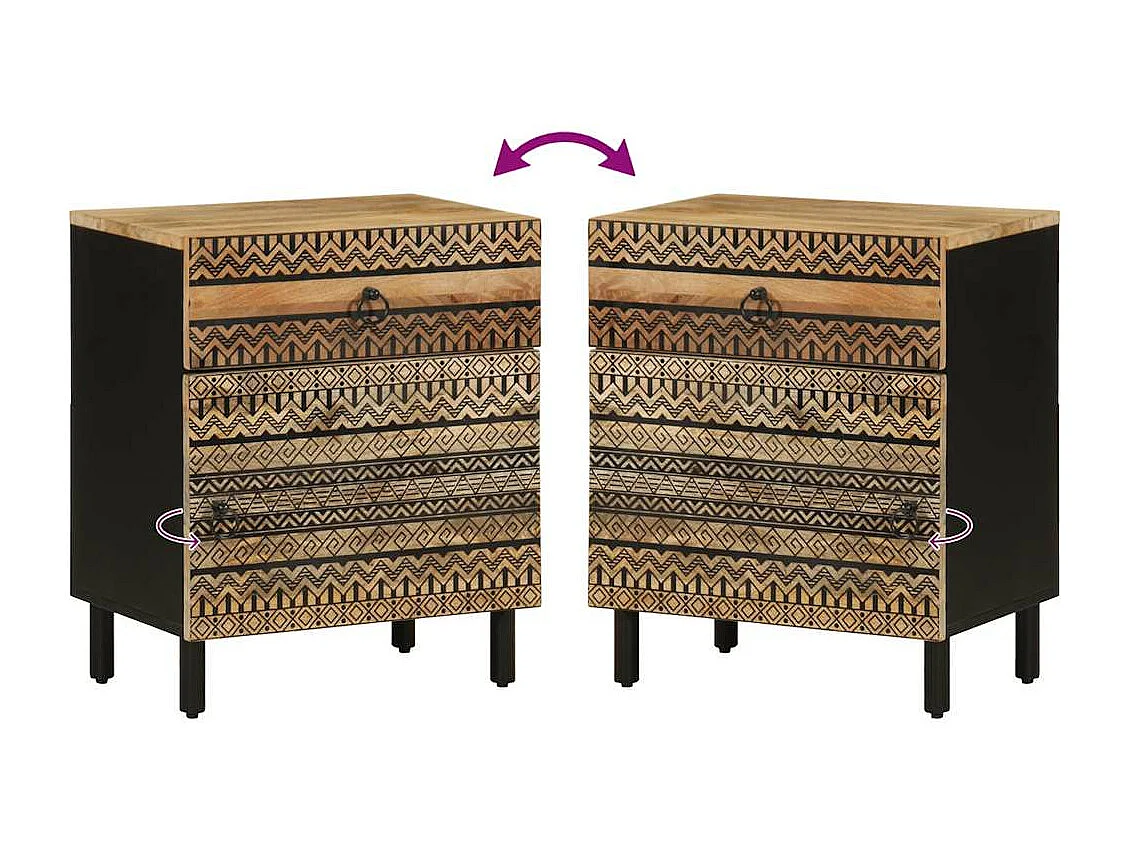 Mesa cabeceira 50x33x60cm madeira mangueira áspera maciça preto