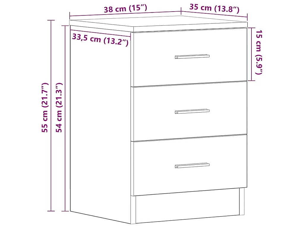 Comodini 2 pz Rovere Artigianale 38x35x55 cm Legno Multistrato