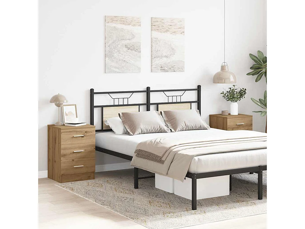 Comodini 2 pz Rovere Artigianale 38x35x55 cm Legno Multistrato