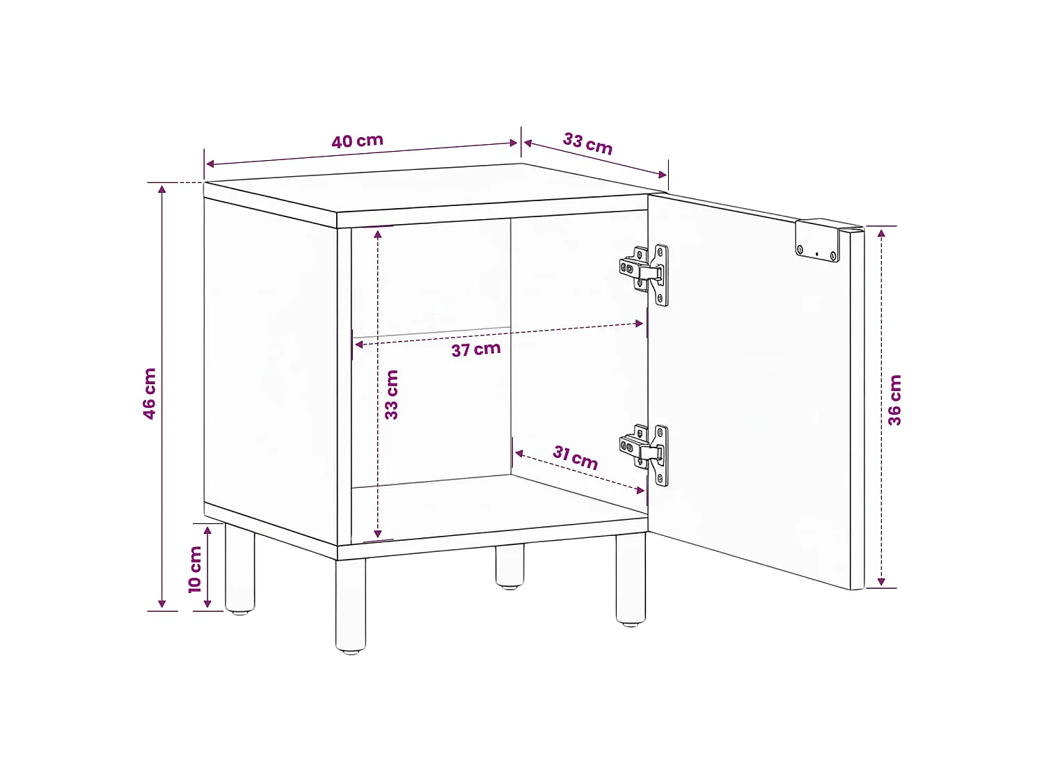 Table de chevet noir 40x33x46 cm bois de manguier solide