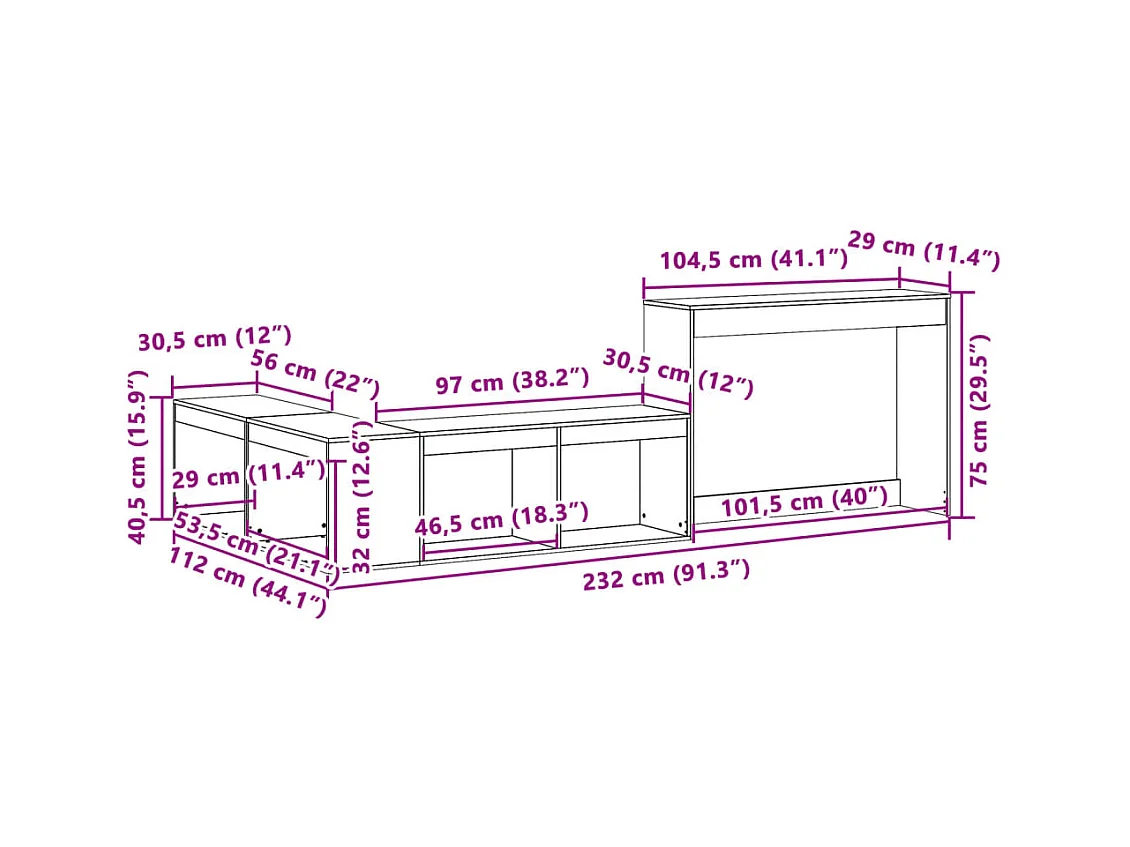 Nachtkastje met bureau 232x112x75 cm grenenhout wasbruin