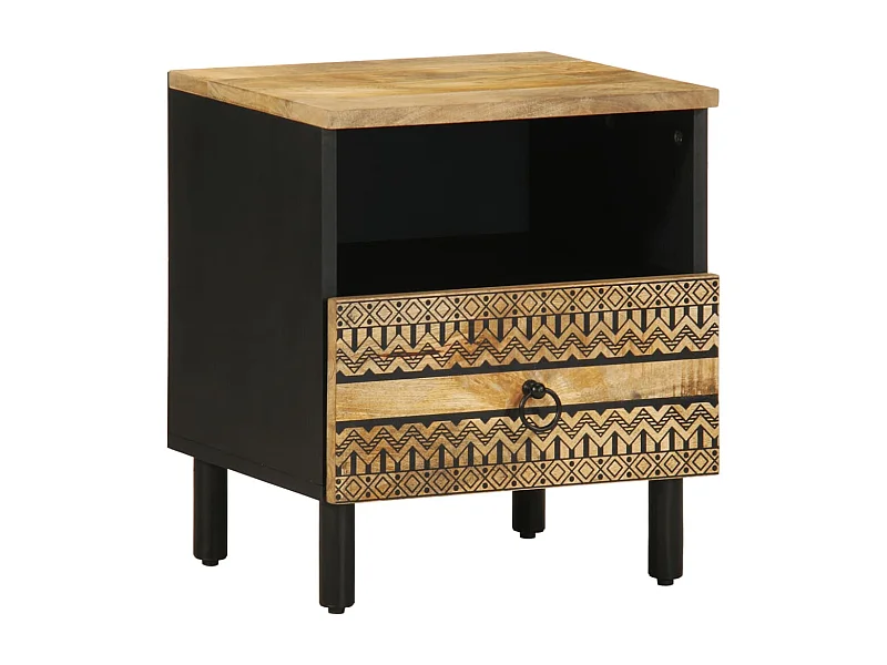 Nachttisch Schwarz 40x33x46 cm Raues Mangoholz