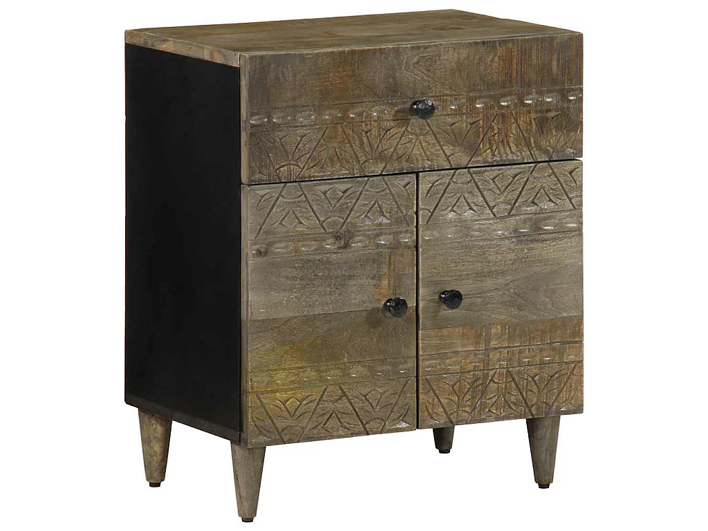 Nachttisch Hellgrau 50x33x60 cm Massivholz Mango