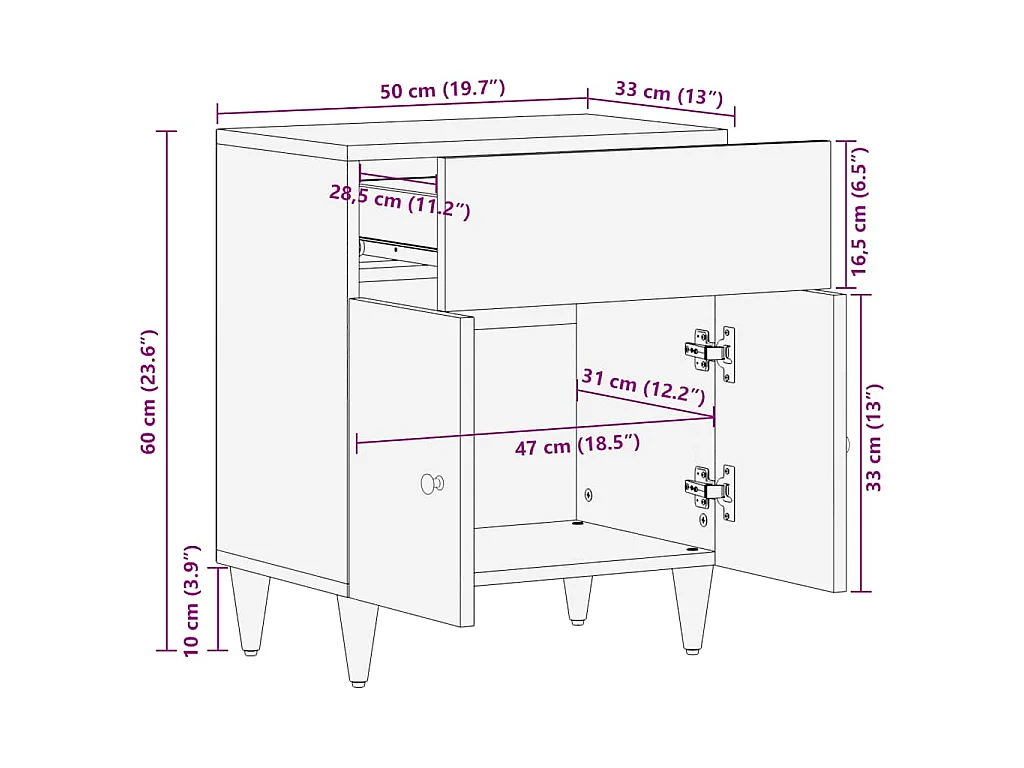 Nachttisch Hellgrau 50x33x60 cm Massivholz Mango