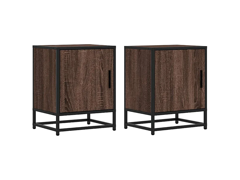 Nachtkastjes 2 st 40x31x50cm bewerkt hout en metaal bruin eiken