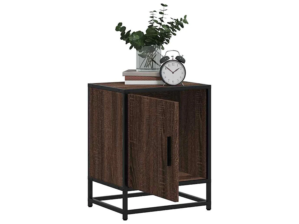 Nachtkastjes 2 st 40x31x50cm bewerkt hout en metaal bruin eiken