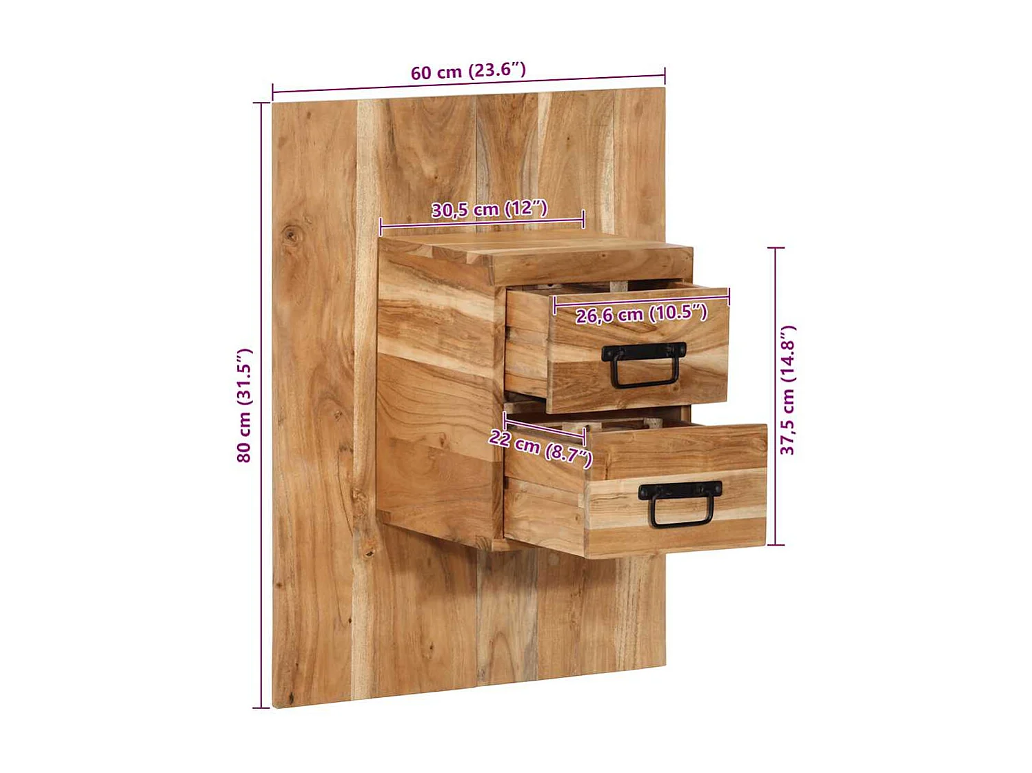 Table de chevet 60x32x80 cm bois d'acacia solide
