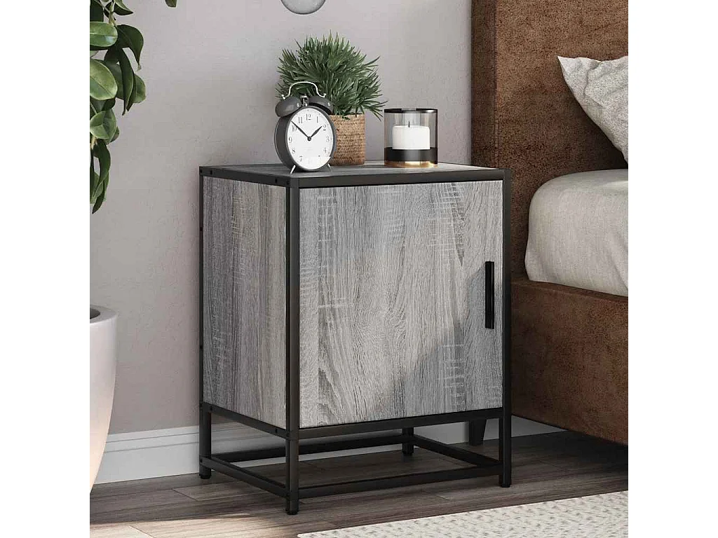 Nachtkastjes 2 st 40x31x50 cm bewerkt hout&metaal grijs sonoma