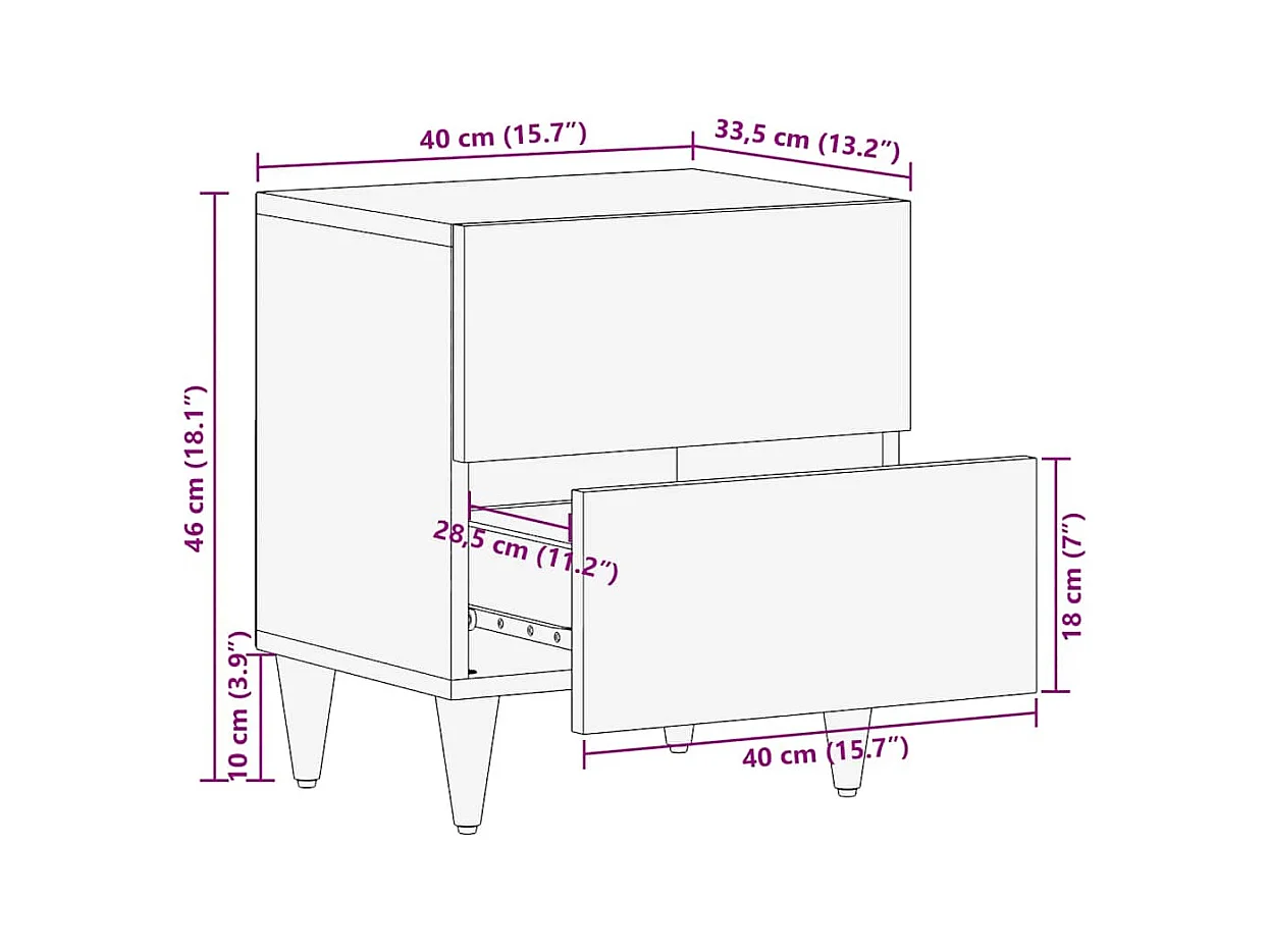 Table de chevet 40x33,5x46 cm bois de manguier solide
