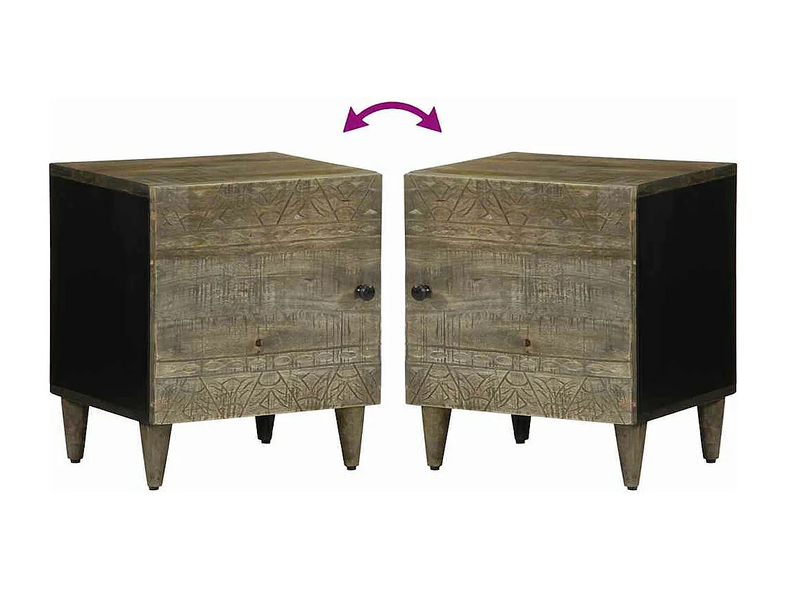 Tables chevet 2 pcs gris clair 40x33x46 cm bois manguier solide