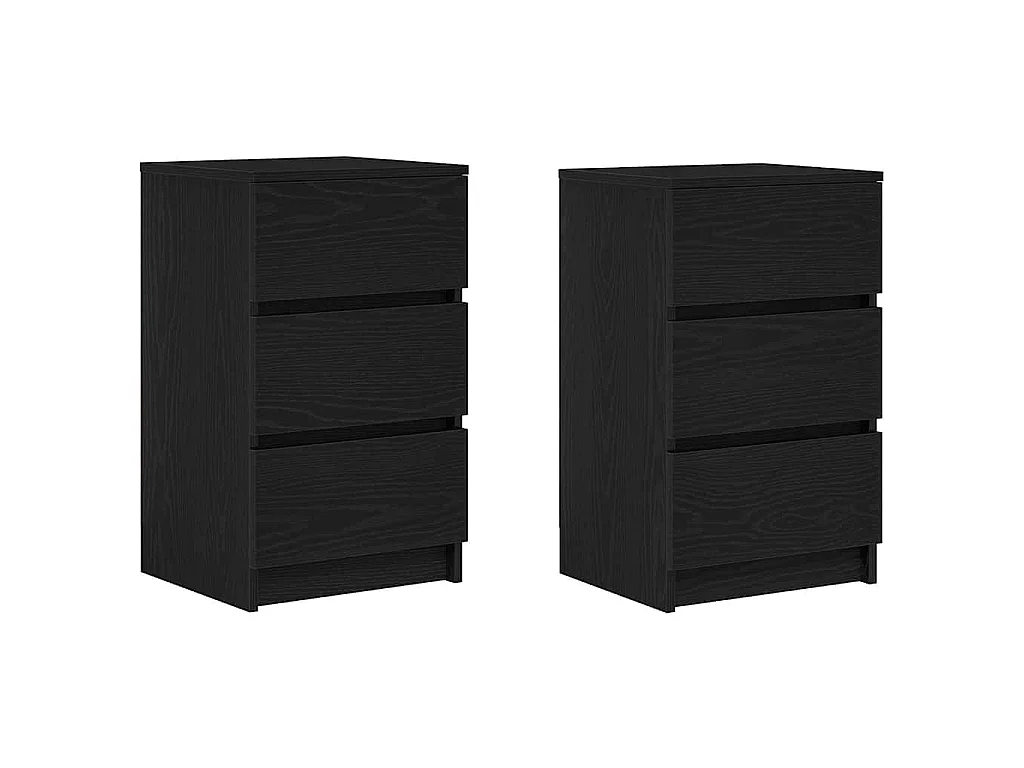 Comodini con 3 Cassetti 2 pz Nero 39x35x65 cm