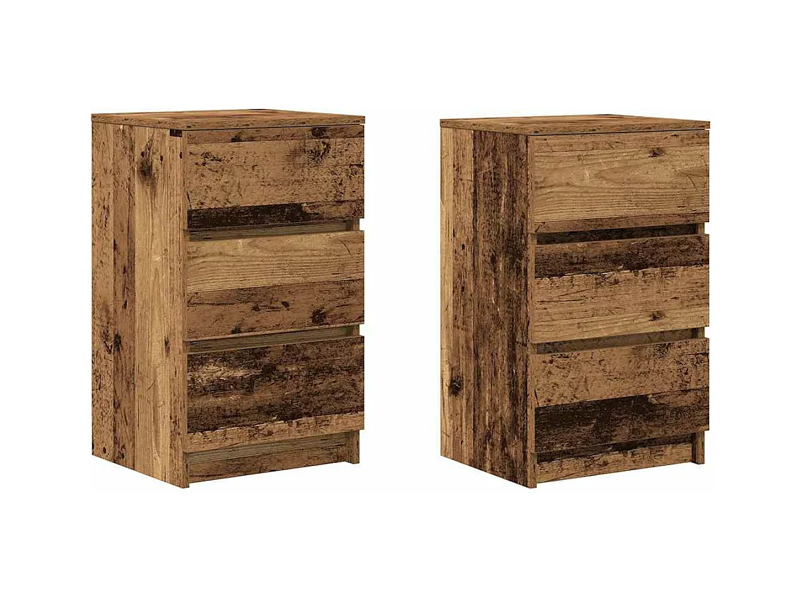 Nachttische mit 3 Schubladen 2 Stk. Altholz-Optik 39x35x65 cm