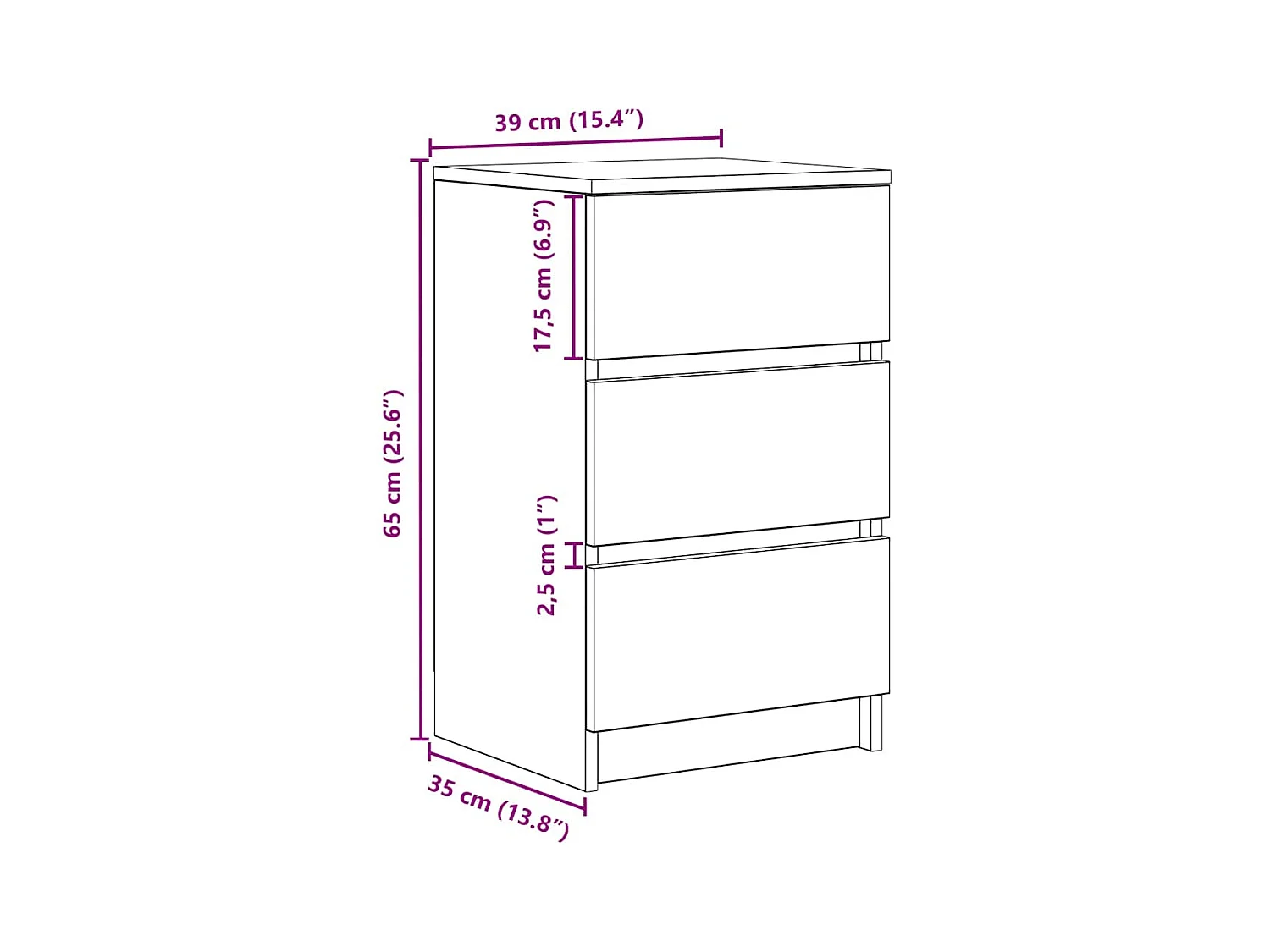 Nachttische mit 3 Schubladen 2 Stk. Altholz-Optik 39x35x65 cm