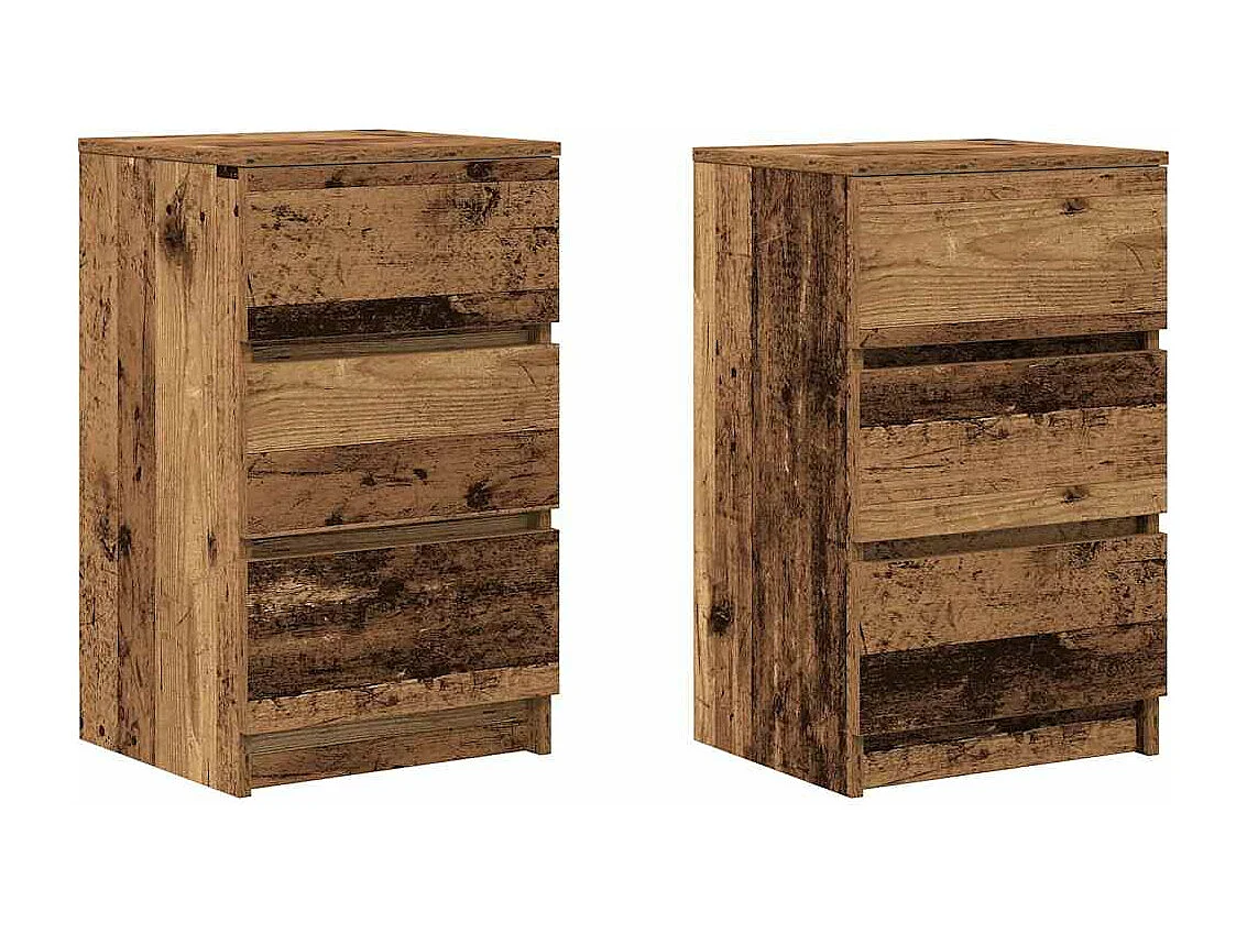 Comodini con 3 Cassetti 2 pz Legno Antico 39x35x65 cm