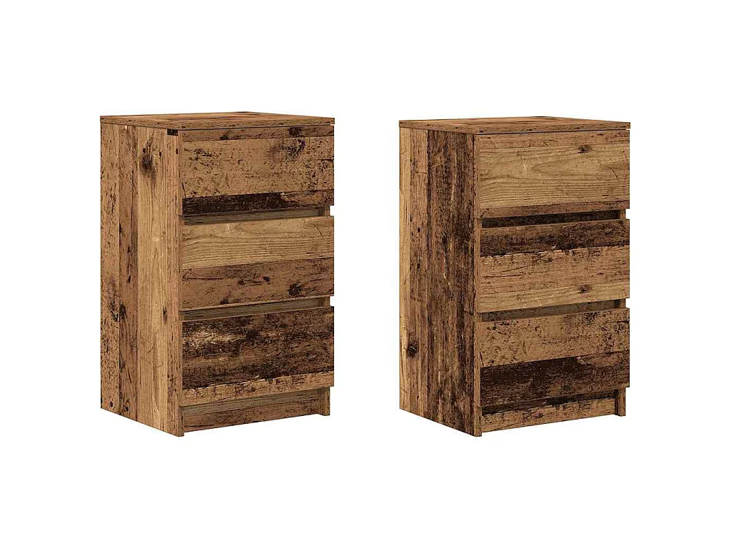 Mesas de cabeceira 3 gavetas 2 pcs 39x35x65cm madeira velha