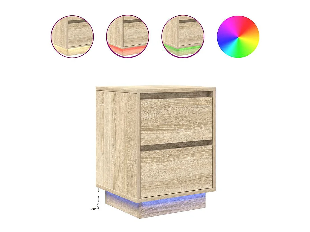 Comodino con Luci LED Rovere Sonoma 38x34x50 cm