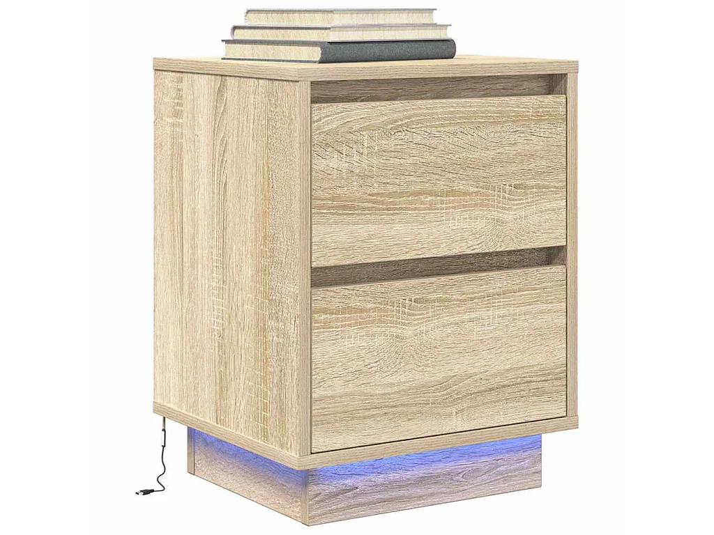 Comodino con Luci LED Rovere Sonoma 38x34x50 cm