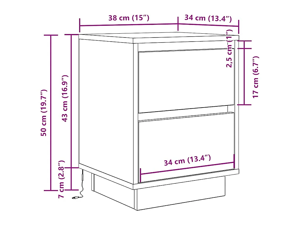 Comodino con Luci LED Rovere Sonoma 38x34x50 cm