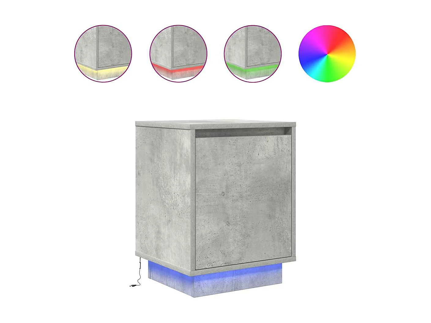 Table de chevet avec lumières LED gris béton 38x34x50 cm